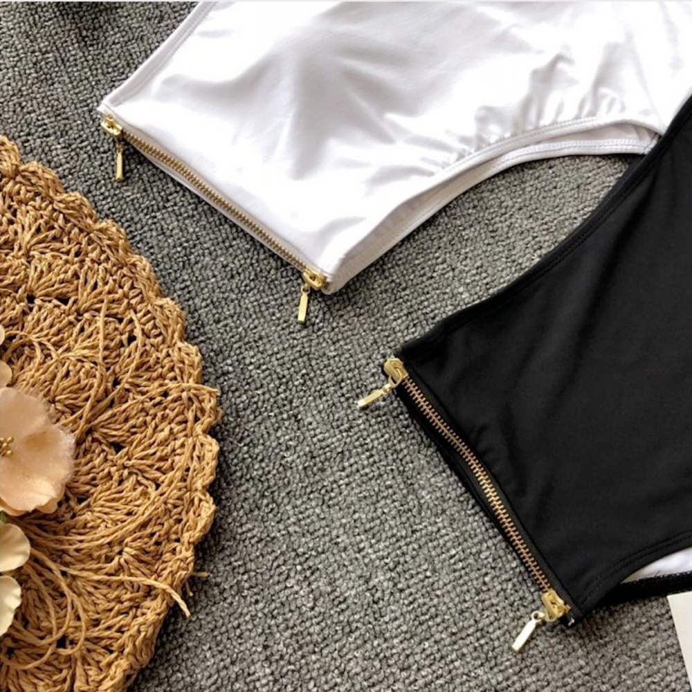One Shoulder Zip One Piece Monokini Swimsuit - Picture 9 of 11